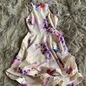 Flower print backless dress